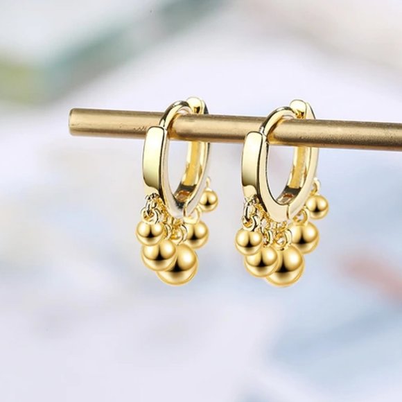 NEW 925 Sterling Silver Bead Hoop Earrings - Picture 3 of 8